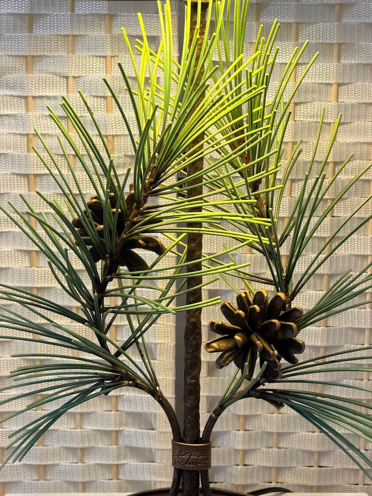 PINE CONE HAND FORGED METAL LAMP WITH BLACK SHADE