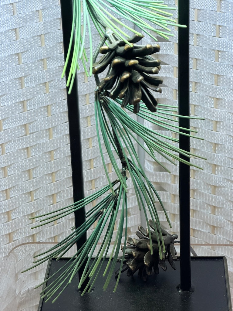 PINE WITH PINE CONE HAND FORGED METAL LAMP