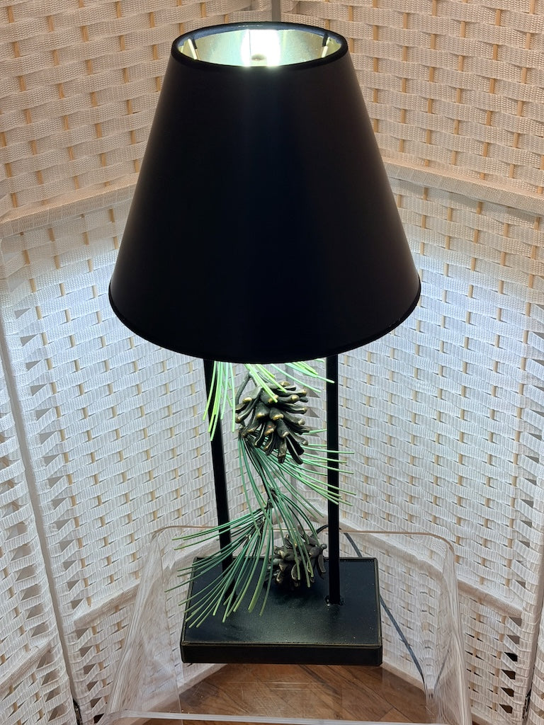 PINE WITH PINE CONE HAND FORGED METAL LAMP