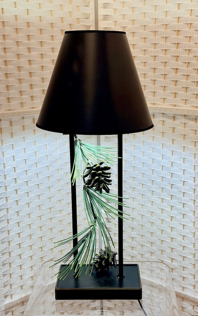 PINE WITH PINE CONE HAND FORGED METAL LAMP