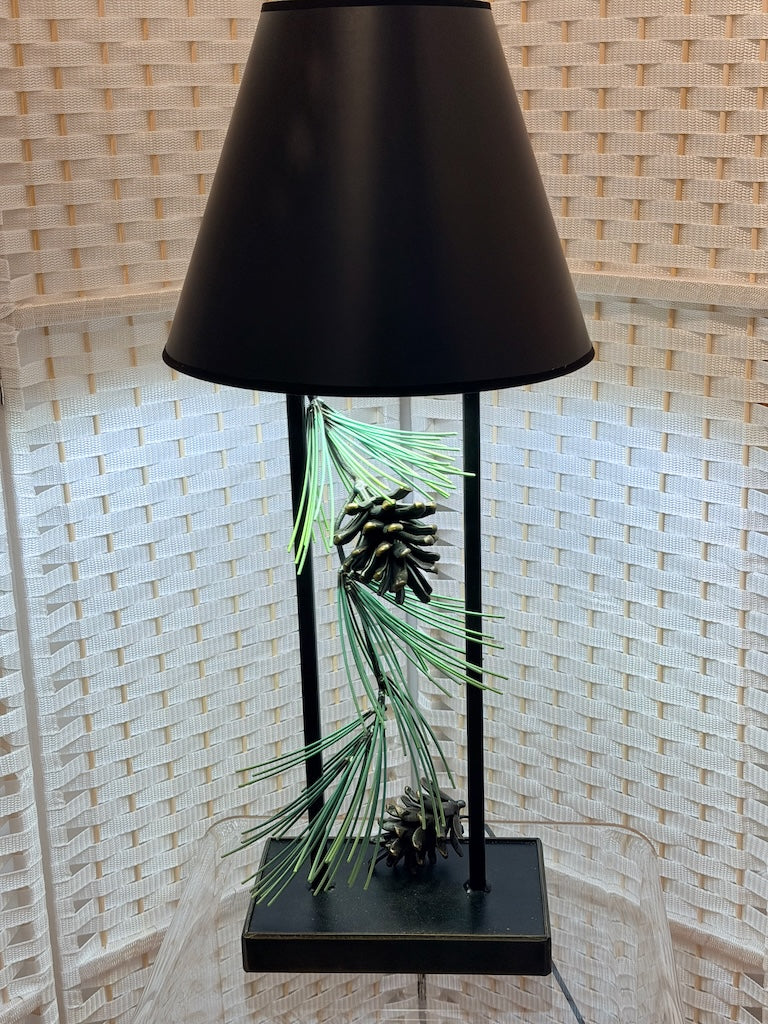 PINE WITH PINE CONE HAND FORGED METAL LAMP
