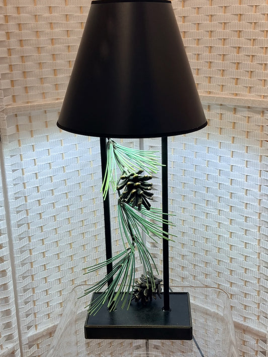 PINE WITH PINE CONE HAND FORGED METAL LAMP