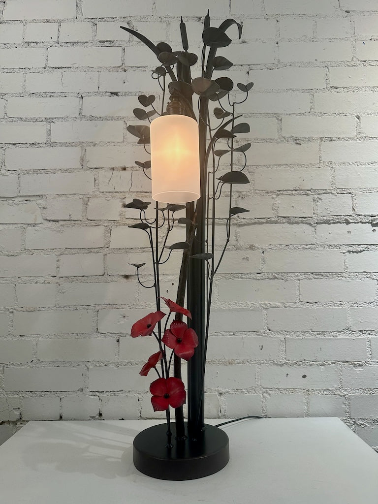 RED BLOOM AND PUSSY WILLOW FIELD STUDY LAMP