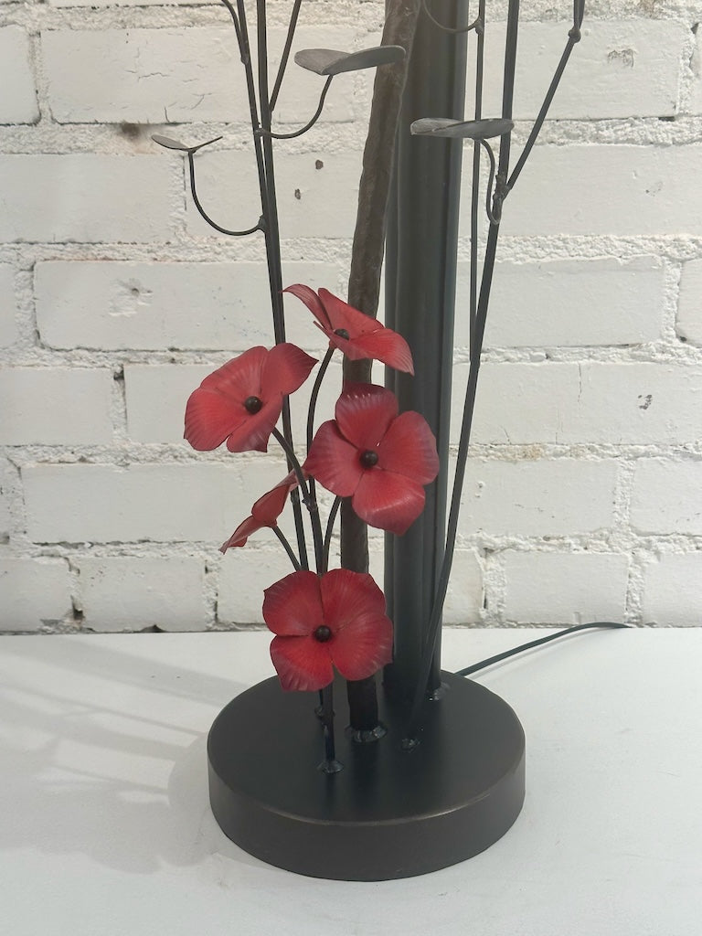 RED BLOOM AND PUSSY WILLOW FIELD STUDY LAMP