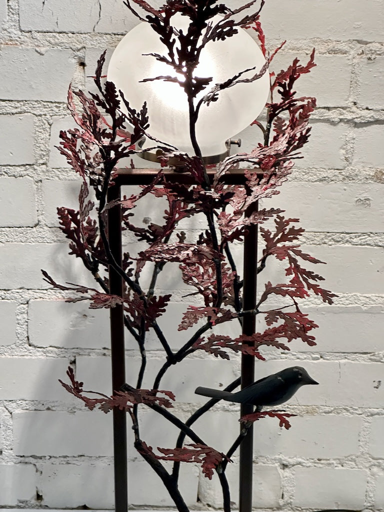 CEDAR LEAF AND DARK WREN FIELD STUDY HAND FORGED METAL LAMP