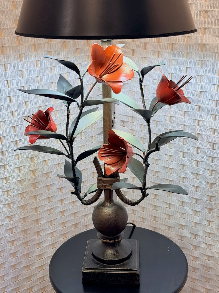 RED FLOWER HAND FORGED METAL LAMP