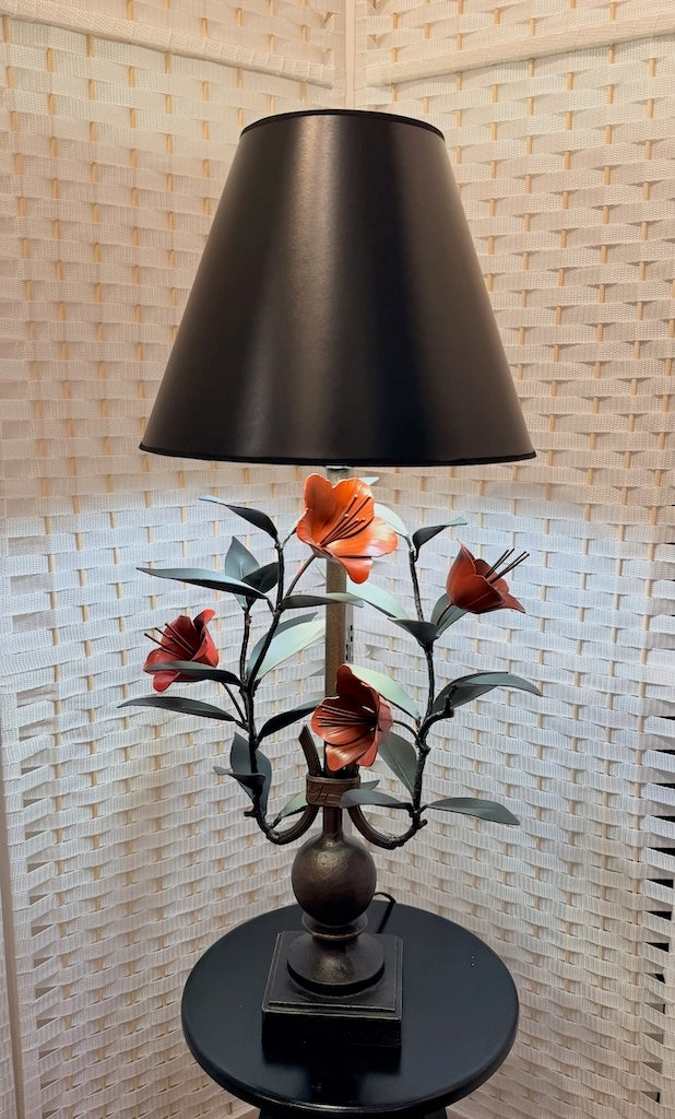 RED FLOWER HAND FORGED METAL LAMP