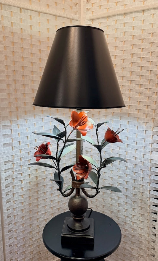 RED FLOWER HAND FORGED METAL LAMP