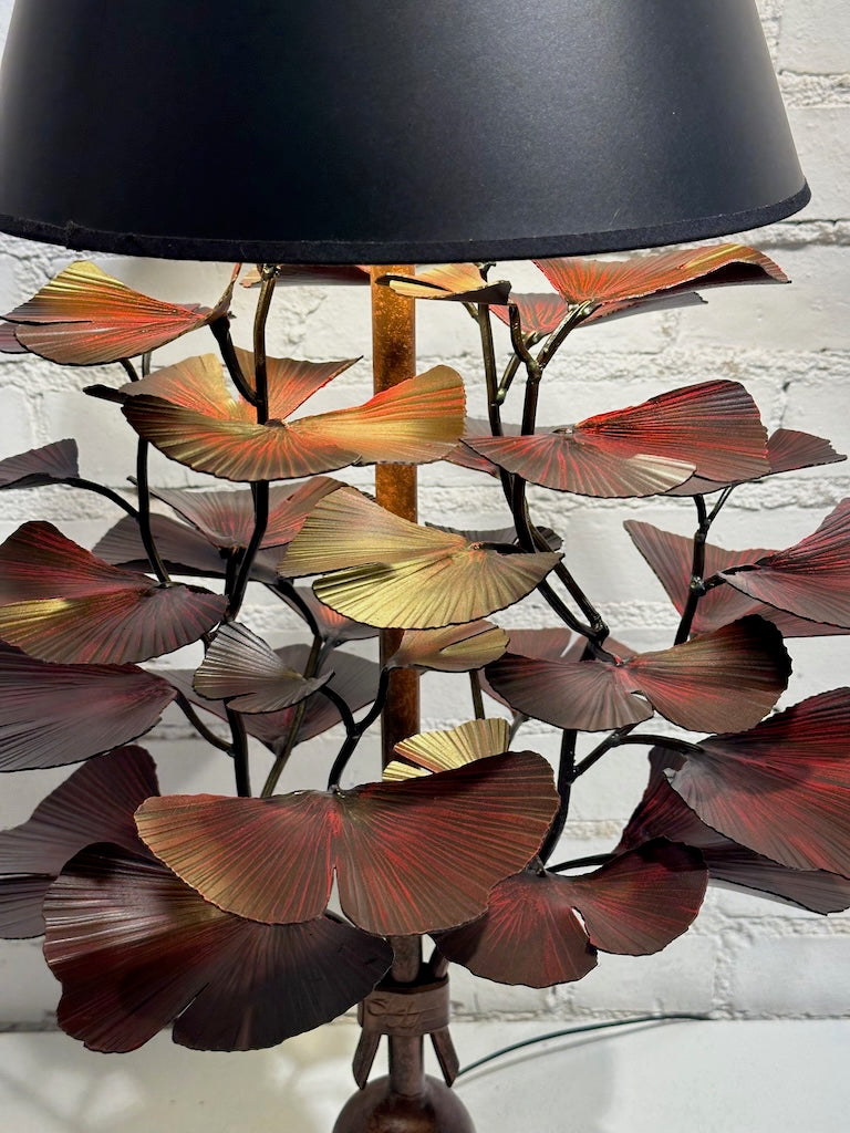 Red Handmade Gingko Table Lamp with Black Shade