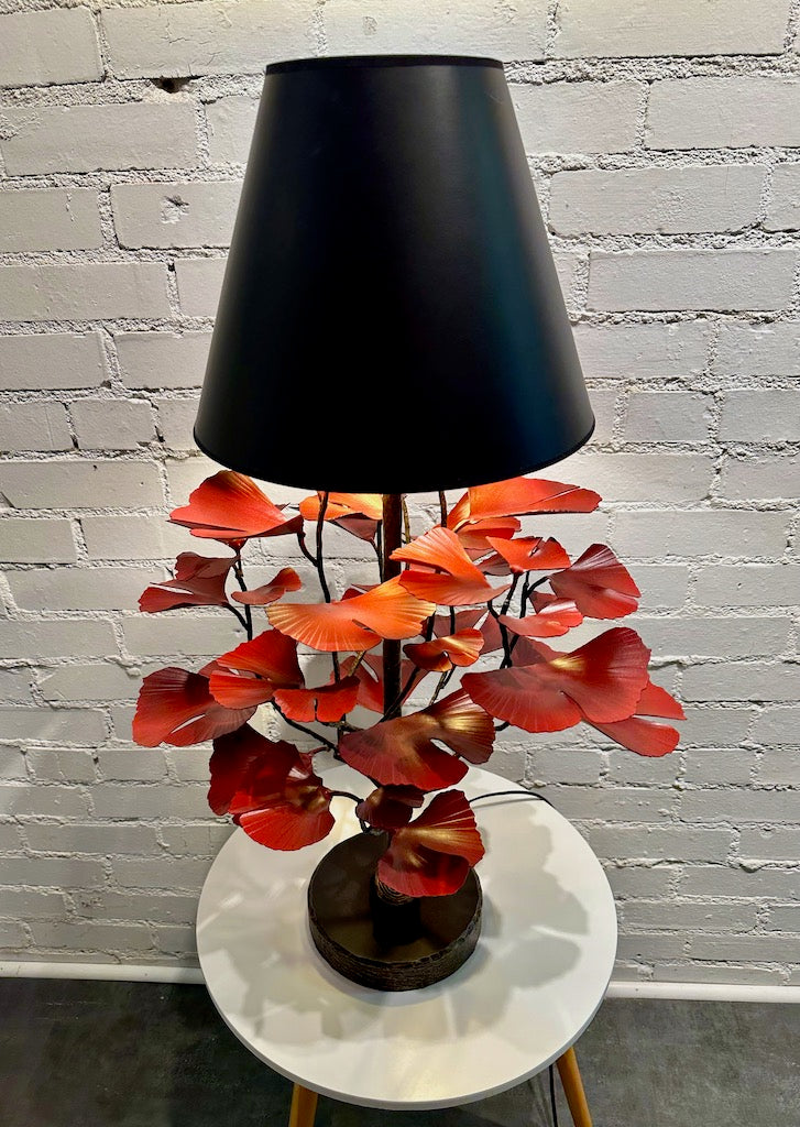 Red Ginkgo Lamp Table Lamp with Black Shade