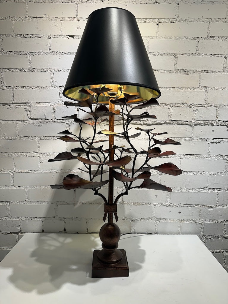 Red Handmade Gingko Table Lamp with Black Shade