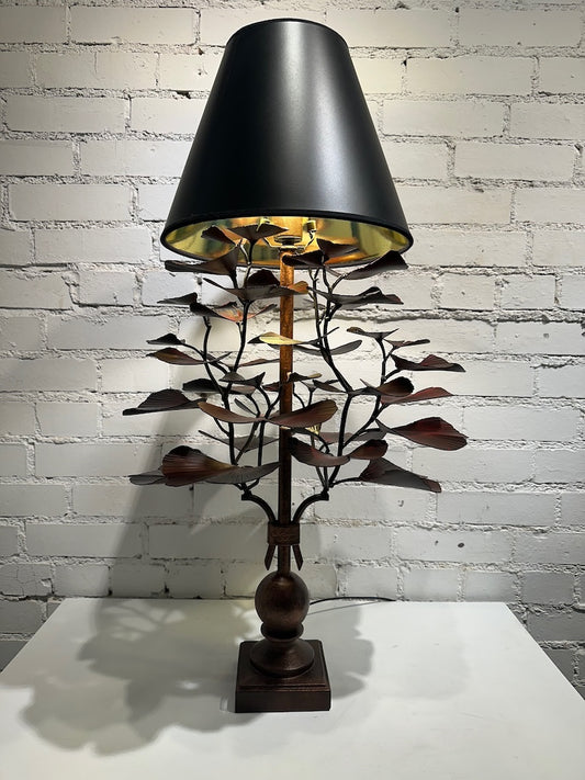 Red Handmade Gingko Table Lamp with Black Shade