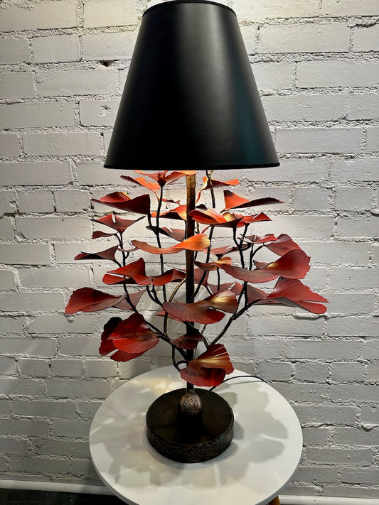Red Ginkgo Lamp Table Lamp with Black Shade