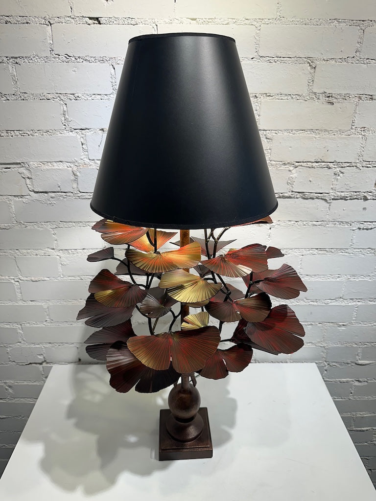 Red Handmade Gingko Table Lamp with Black Shade