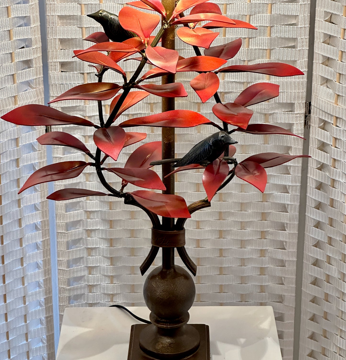 RED LAUREL AND WREN HAND FORGED LAMP