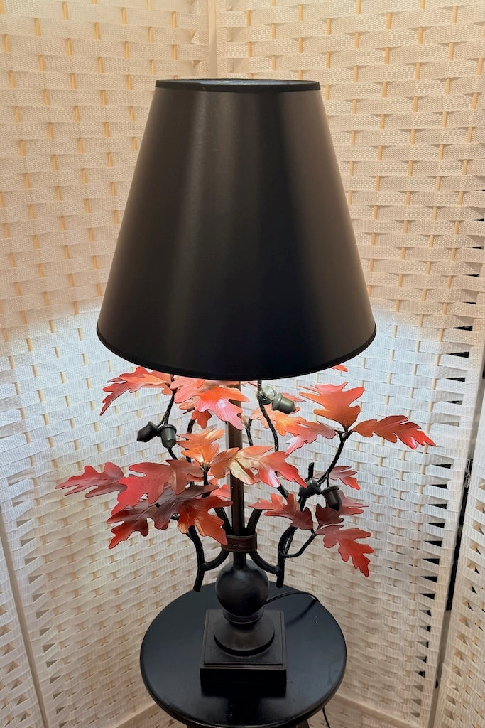 RED OAK WITH ACORNS HAND FORGED METAL LAMP