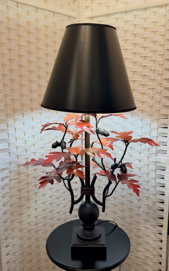 RED OAK WITH ACORNS HAND FORGED METAL LAMP