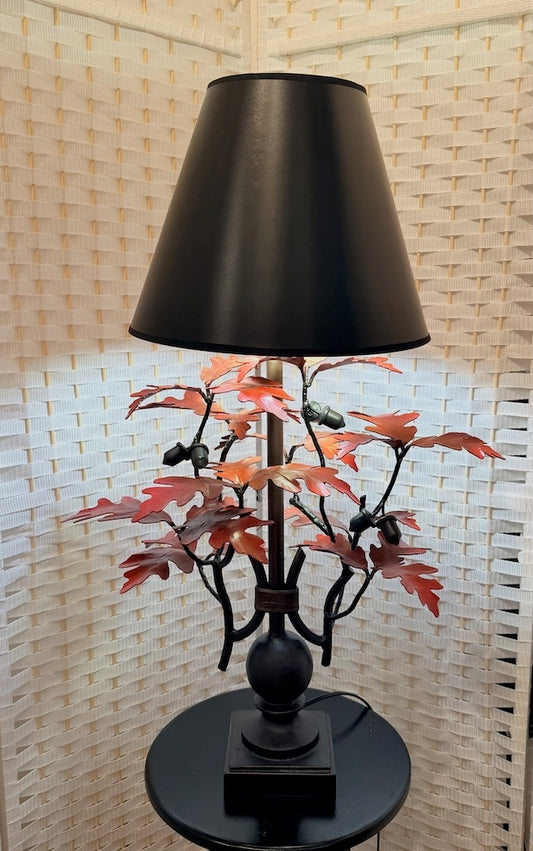 RED OAK WITH ACORNS HAND FORGED METAL LAMP