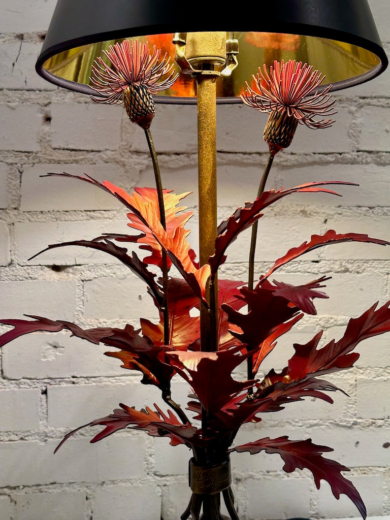 RED THISTLE HAND FORGED Table Lamp with Black Shade