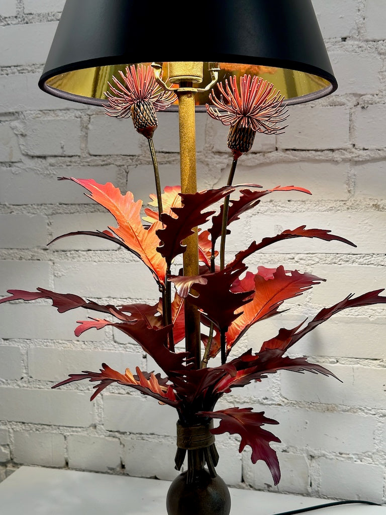 RED THISTLE HAND FORGED Table Lamp with Black Shade