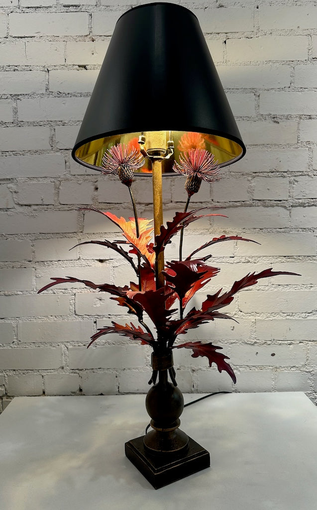 RED THISTLE HAND FORGED Table Lamp with Black Shade