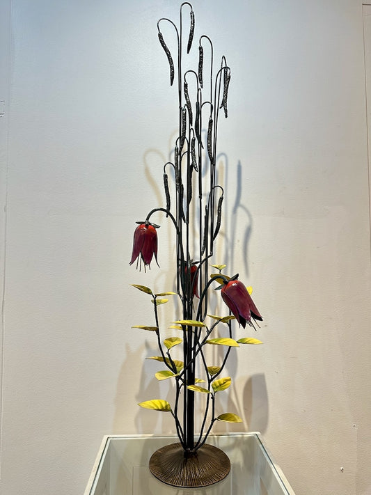 RED VIKING FLOWER HAND FORGED METAL SCULPTURE