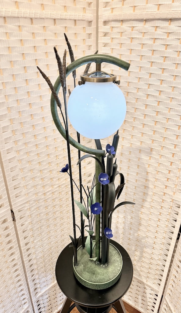 SMALL BLUE WILDFLOWER FIELD STUDY HAND FORGED METAL LAMP