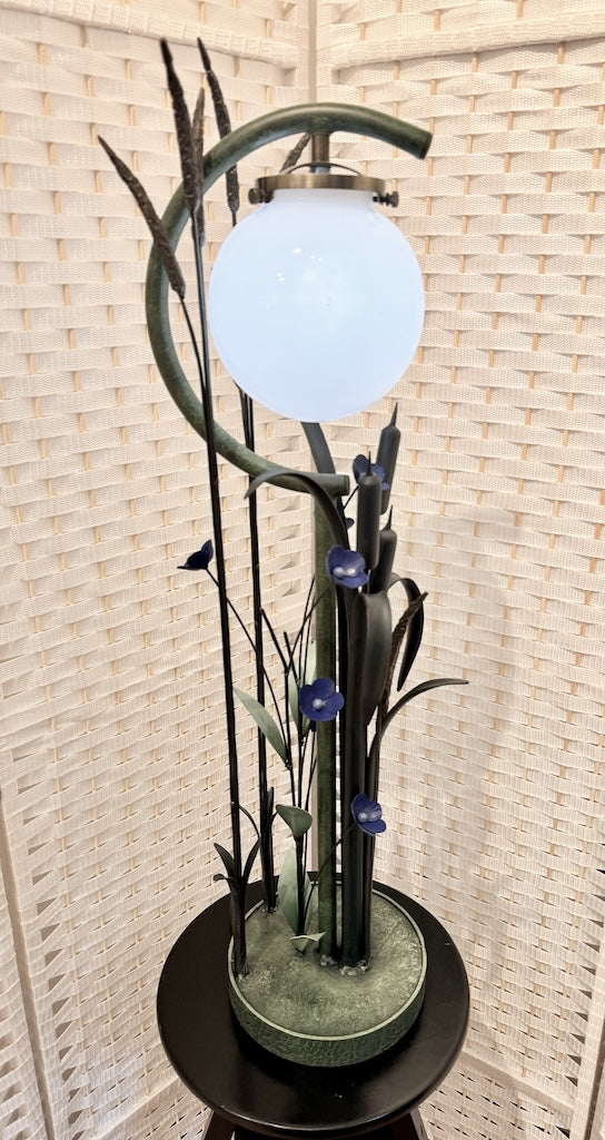 SMALL BLUE WILDFLOWER FIELD STUDY HAND FORGED METAL LAMP