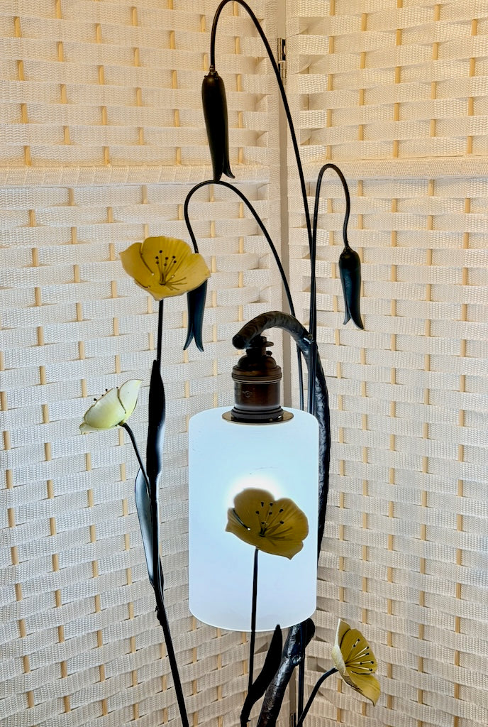 SMALL YELLOW PETAL WILDFLOWER FIELD STUDY HAND FORGED METAL LAMP