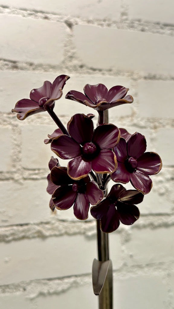 FIELD STUDY WITH BURGUNDY FLOWER AND BLACK WREN Hand Forged Metal Sculpture