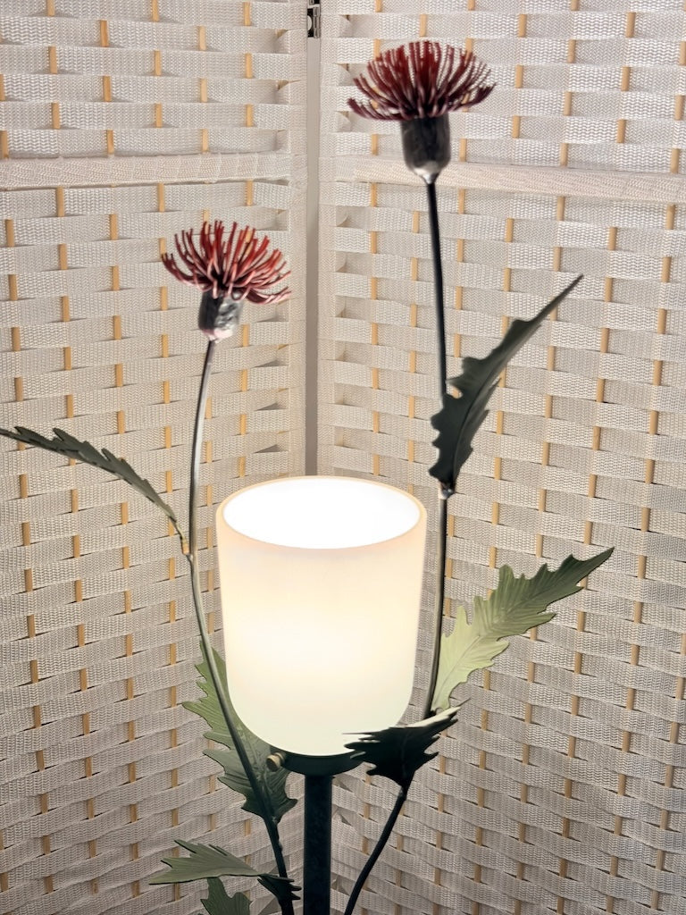 THISTLE FIELD STUDY HAND FORGED METAL LAMP WITH FROSTED SHADE