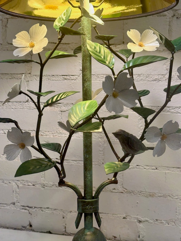 WHITE DOGWOOD HAND FORGED LAMP WITH BLACK SHADE