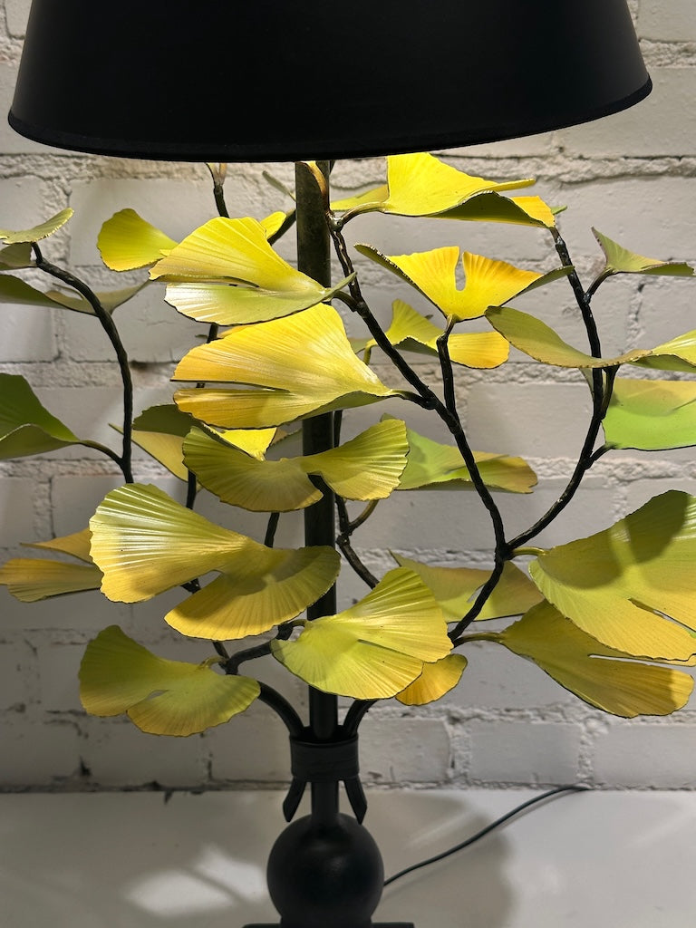 GREEN/YELLOW GINGKO HAND FORGED METAL LAMP