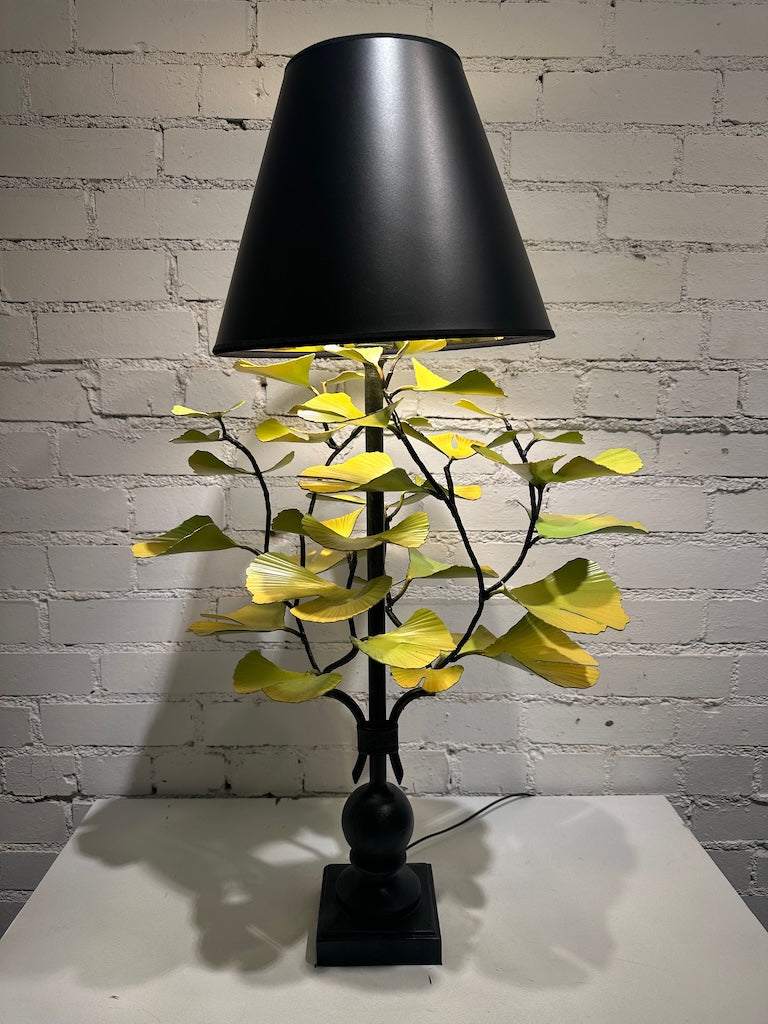 GREEN/YELLOW GINGKO HAND FORGED METAL LAMP