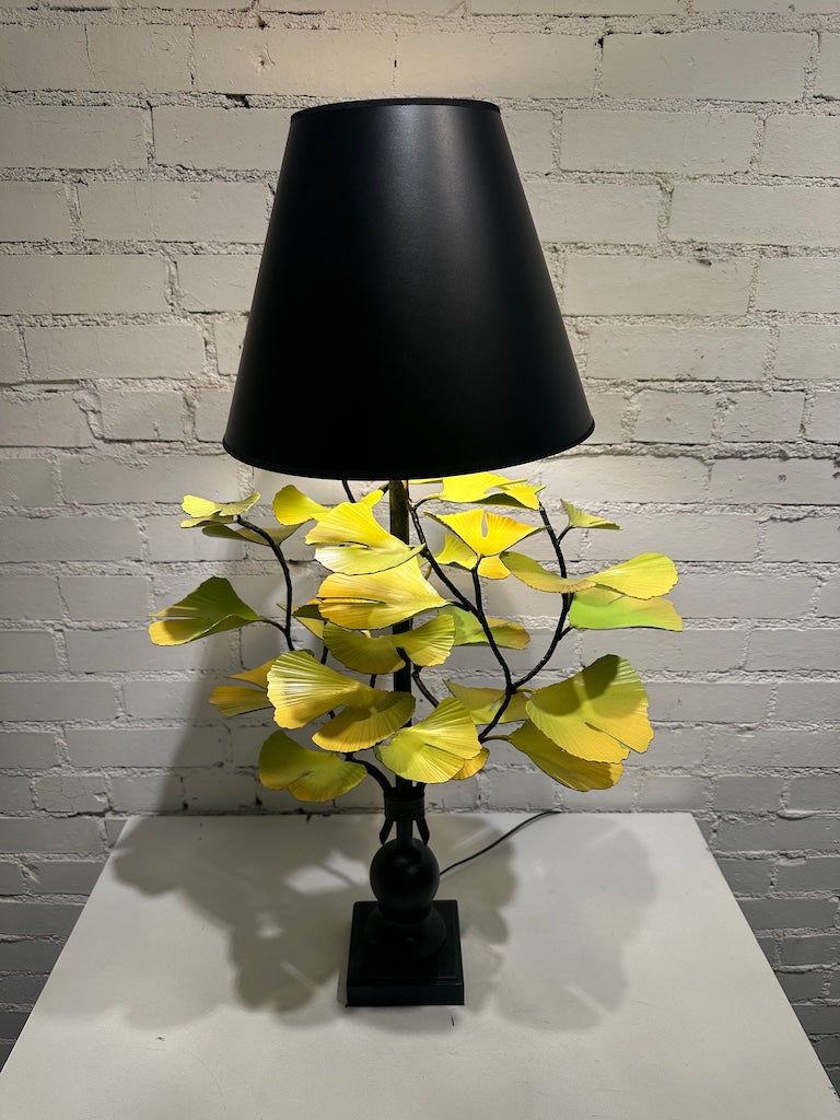 GREEN/YELLOW GINGKO HAND FORGED METAL LAMP