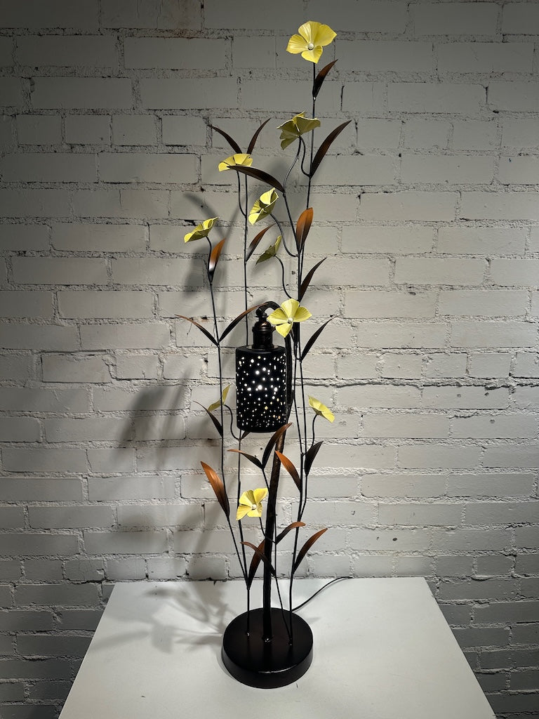 YELLOW BLOOM FIELD STUDY LAMP WITH PUNCH OUT METAL SHADE