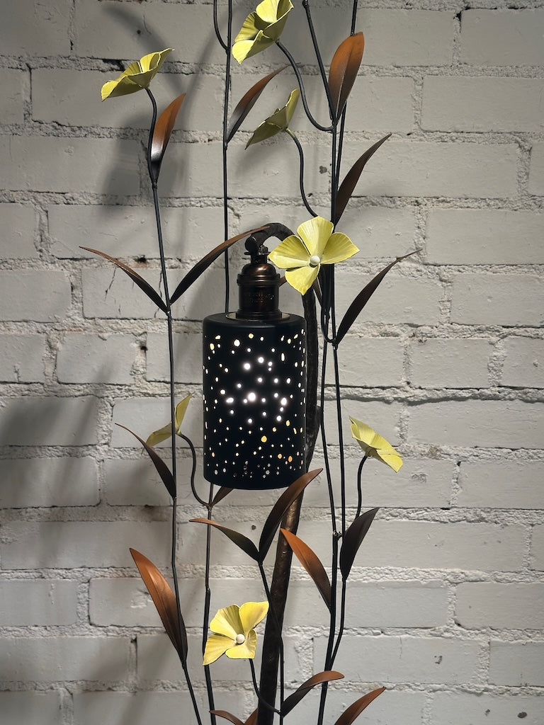 YELLOW BLOOM FIELD STUDY LAMP WITH PUNCH OUT METAL SHADE