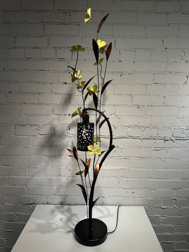 YELLOW BLOOM FIELD STUDY LAMP WITH PUNCH OUT METAL SHADE