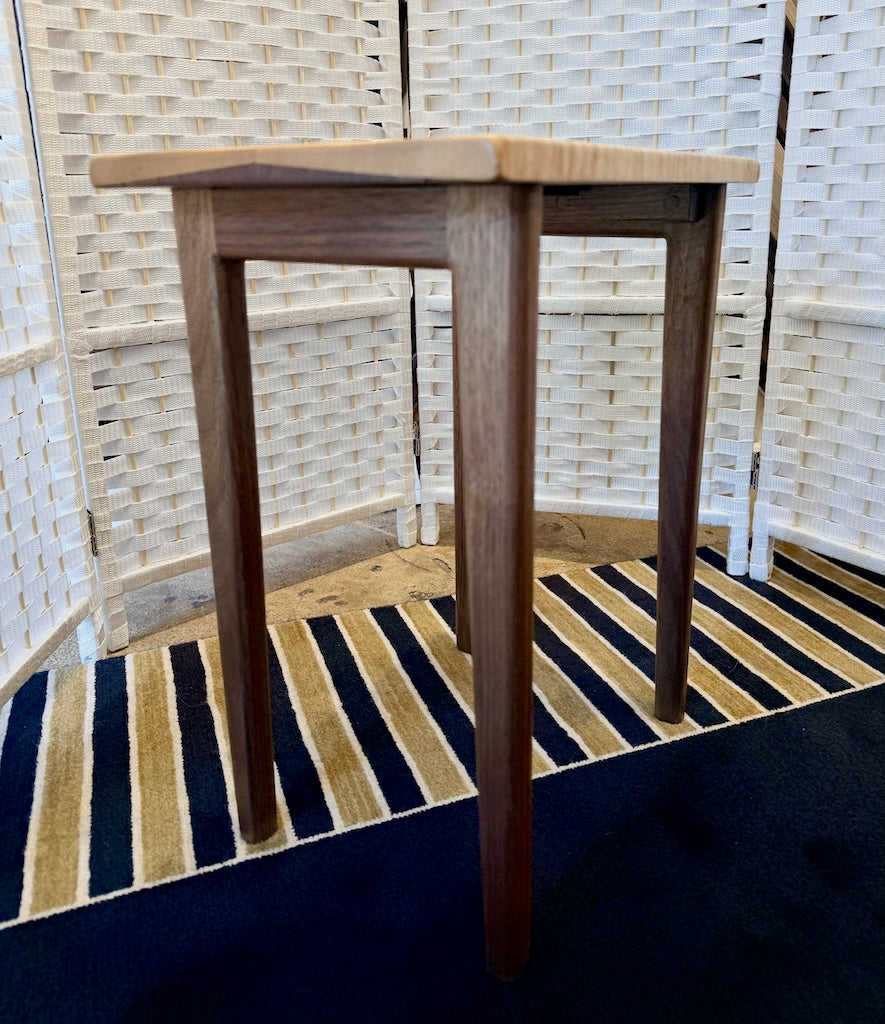 SMALL CURLY MAPLE TABLE WITH WALNUT LEGS