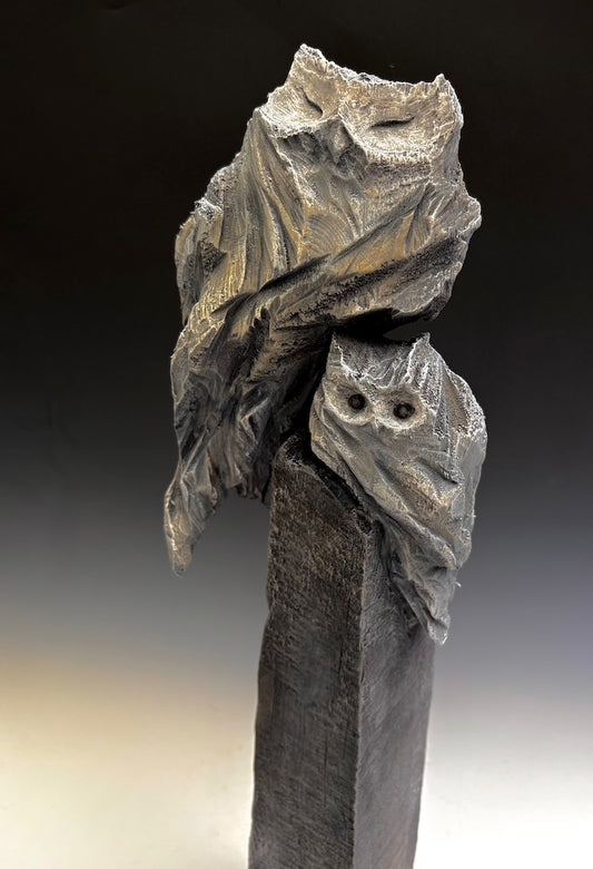 "SHELTER VIII" HAND CARVED WHITE PINE SCULPTURE WITH CHALK PAINT