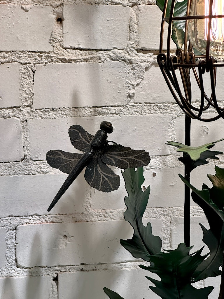 RED THISTLE FIELD STUDY LAMP WITH DRAGON FLY AND OPEN CAGE SHADE