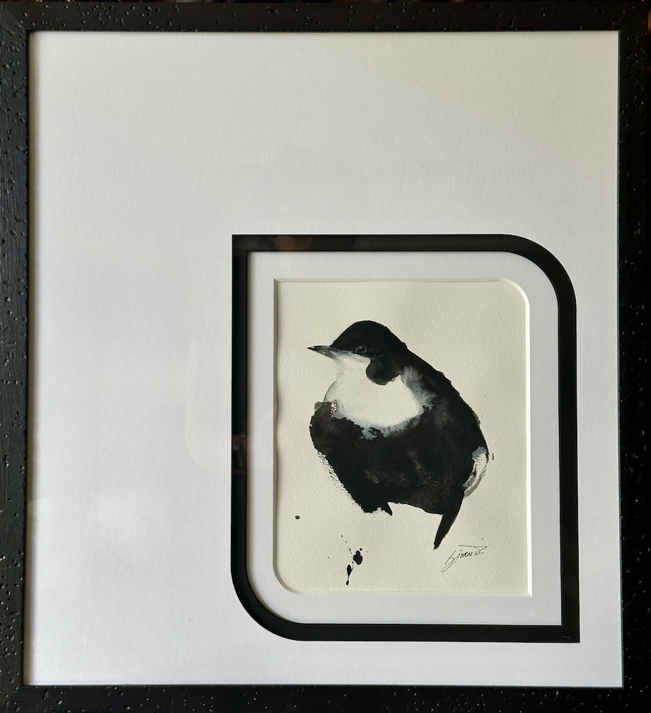 "BLACK AND WHITE BIRD" Original Watercolor/Framed