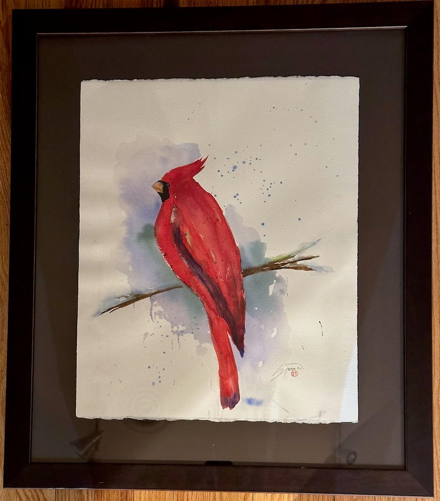 "BOLD CARDINAL " Original Watercolor/Framed