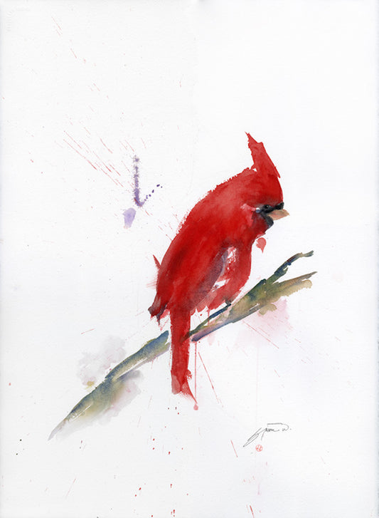 "WINTER CARDINAL III" Original Watercolor/Framed