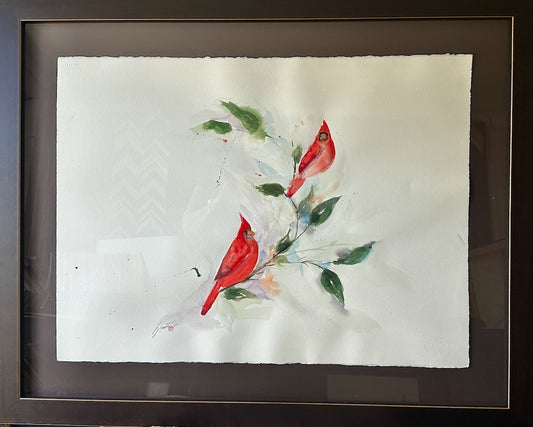 "DUAL CARDINAL" Original Watercolor/Framed