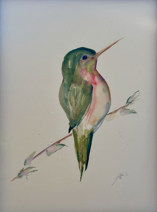 "HUMMINGBIRD 11.25" ORIGINAL WATERCOLOR/FRAMED