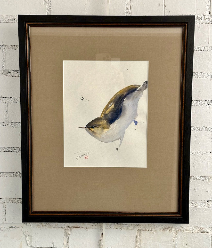 "NUT HATCH WITH TAN SILK MAT" Original Watercolor/Framed