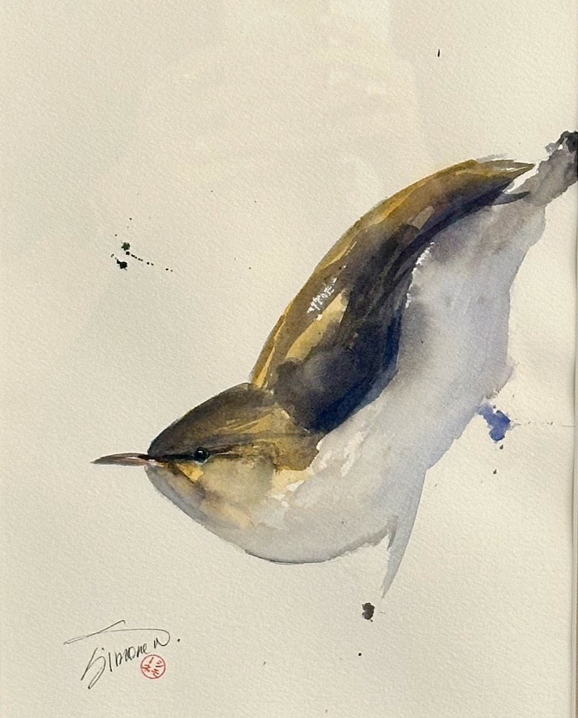 "NUT HATCH WITH TAN SILK MAT" Original Watercolor/Framed