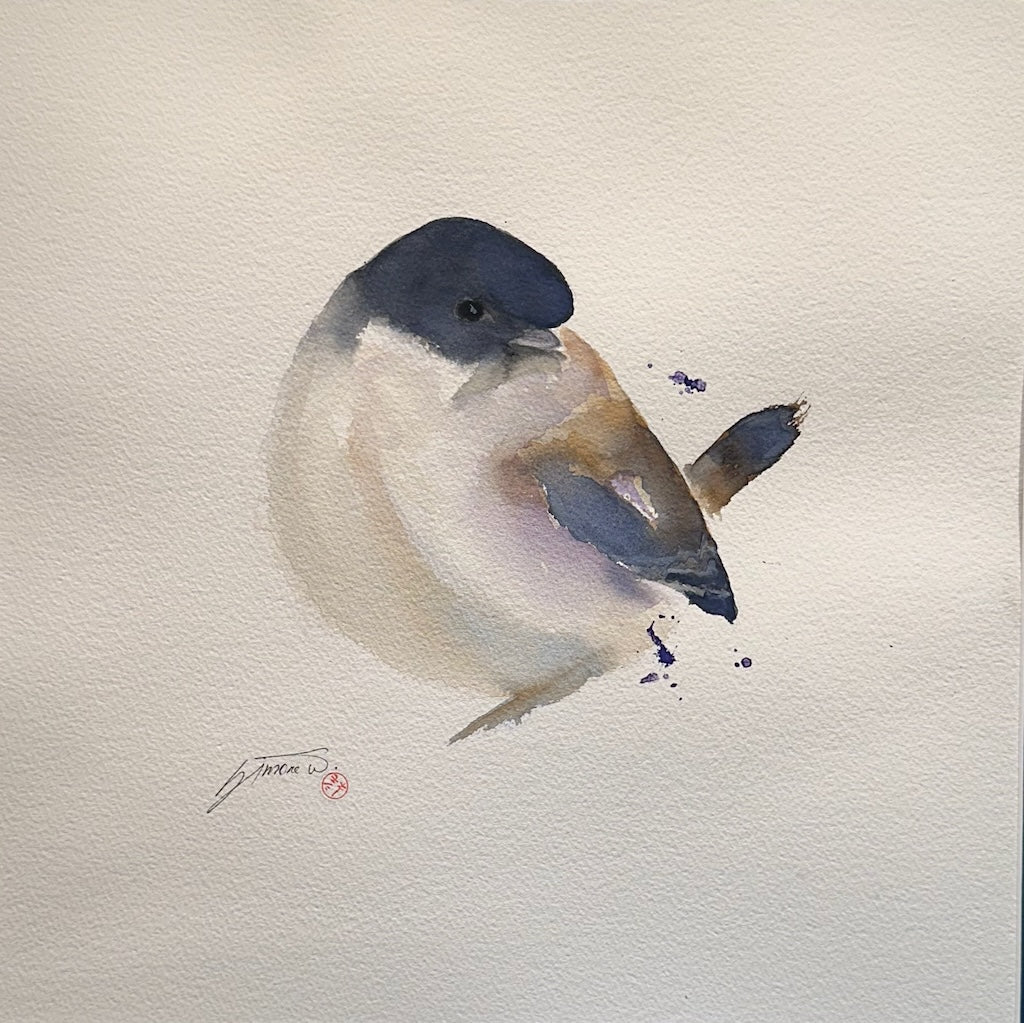 "SMALL BLACK CAPPED CHICKADEE " Original Watercolor/Framed