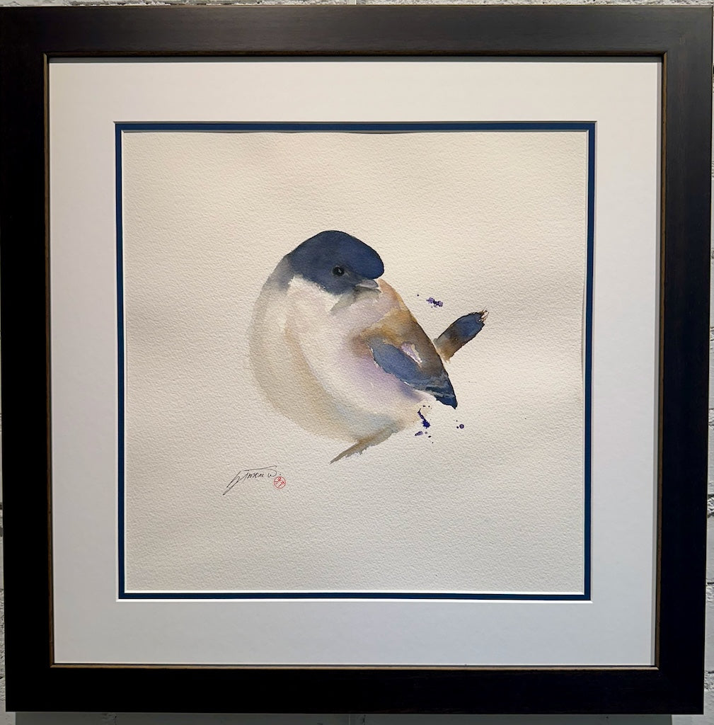 "SMALL BLACK CAPPED CHICKADEE " Original Watercolor/Framed